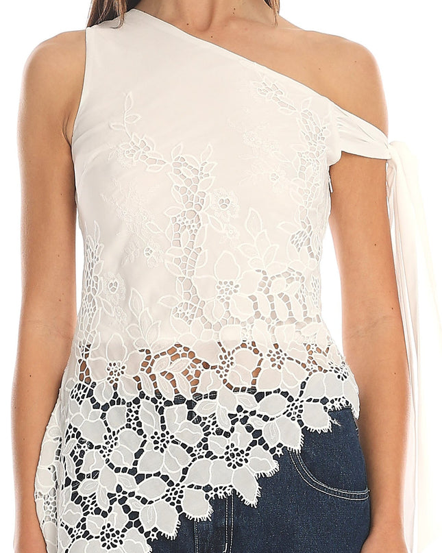 White Asymmetric Lace Top