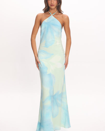 Mint Bead Halter Maxi Dress