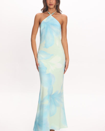 Mint Bead Halter Maxi Dress