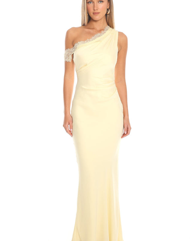 Butter Lemon Grove One Shoulder Lace Trim Maxi Dress