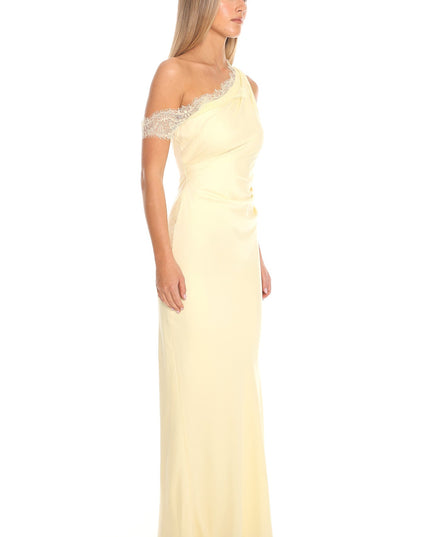 Butter Lemon Grove One Shoulder Lace Trim Maxi Dress