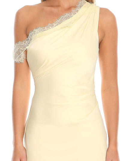 Butter Lemon Grove One Shoulder Lace Trim Maxi Dress