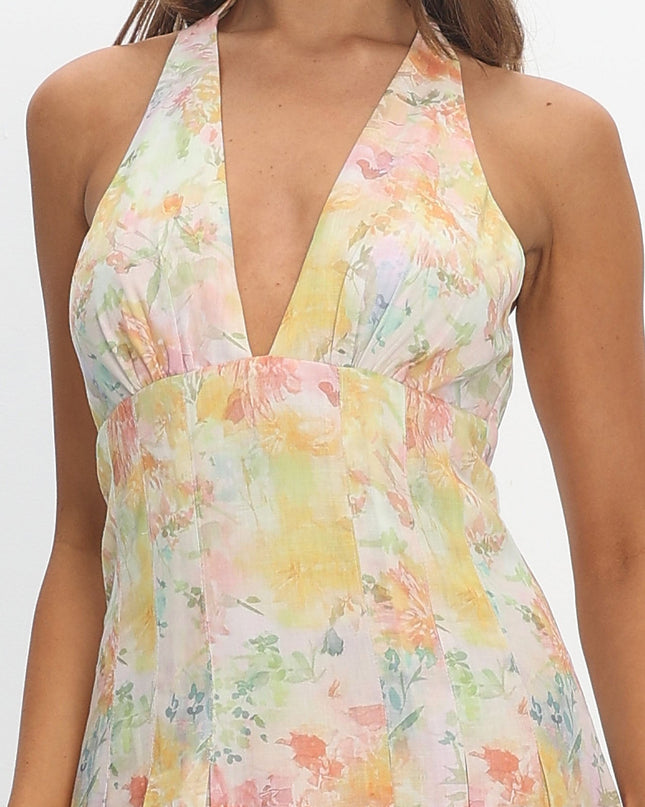 Multi Love Box Pleat Halter Maxi Dress