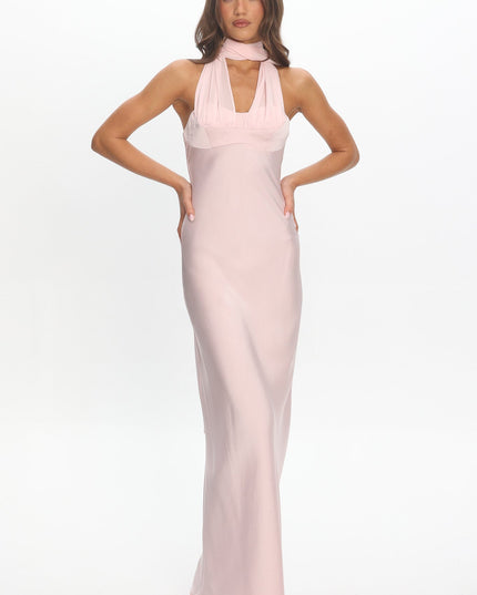 Pink Scarf Neck Satin Slip Gown