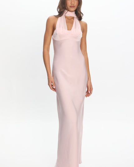 Pink Scarf Neck Satin Slip Gown