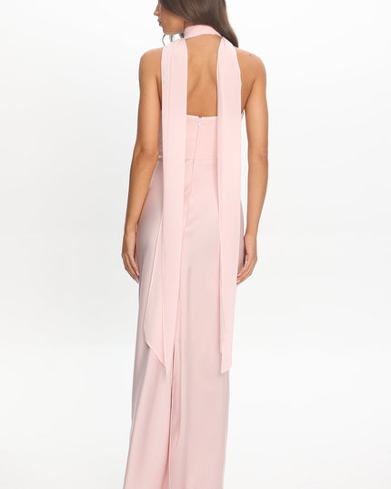 Pink Scarf Neck Satin Slip Gown