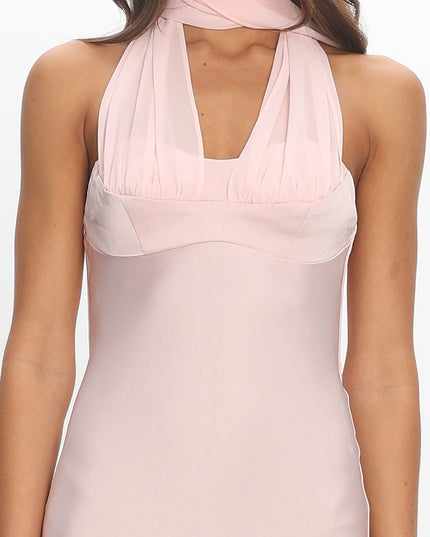 Pink Scarf Neck Satin Slip Gown