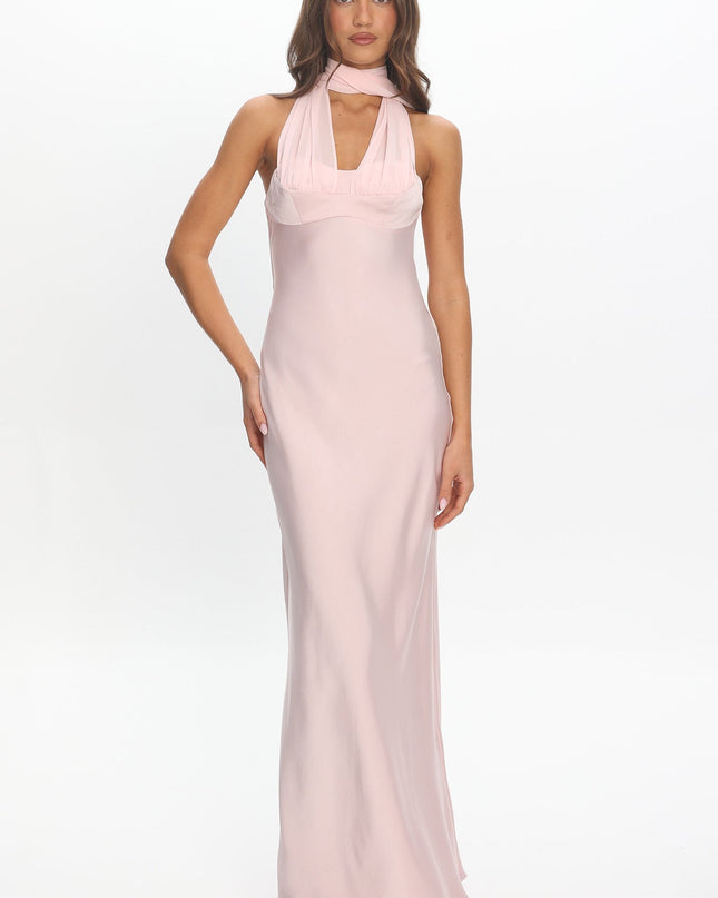 Pink Scarf Neck Satin Slip Gown