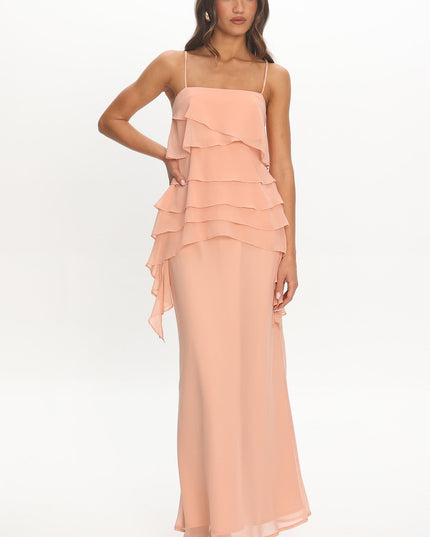 Apricot Tiered Ruffle Slip Maxi Dress