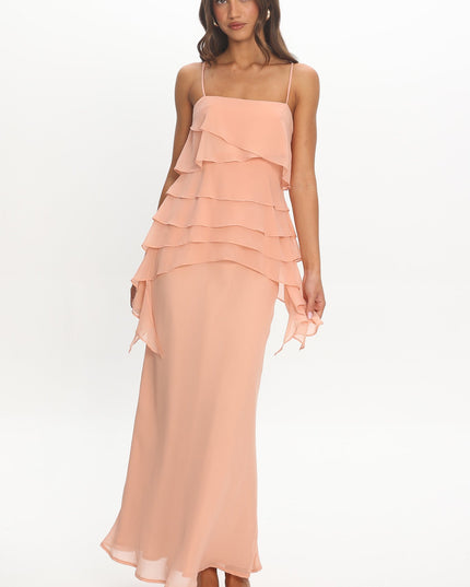Apricot Tiered Ruffle Slip Maxi Dress