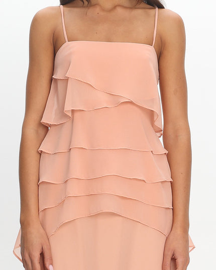 Apricot Tiered Ruffle Slip Maxi Dress