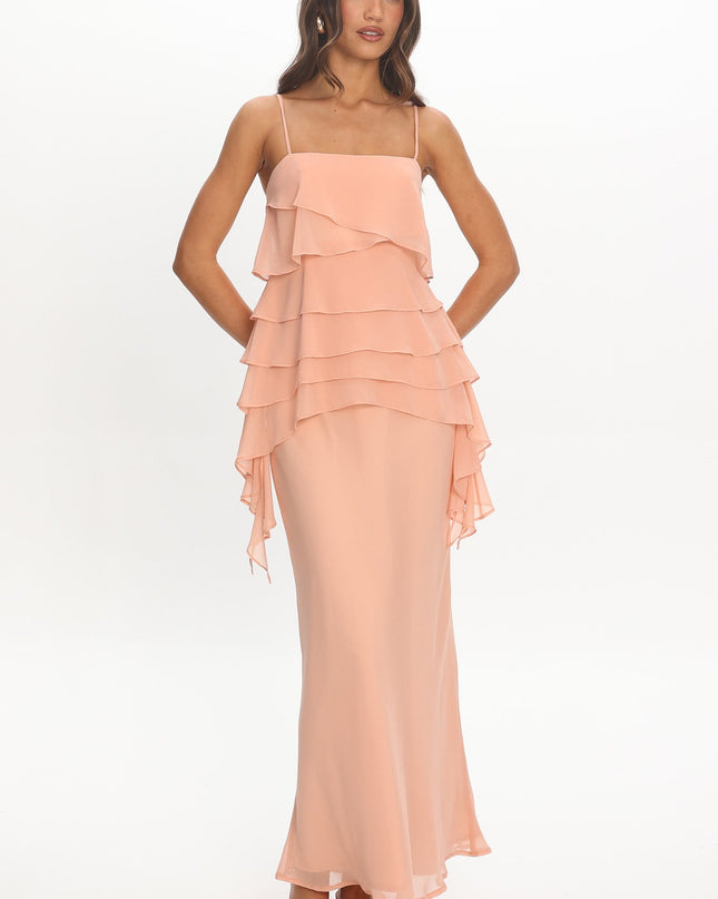 Apricot Tiered Ruffle Slip Maxi Dress