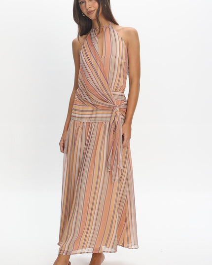 Indigo Morning Tied Back Maxi Dress Stripe Sunset