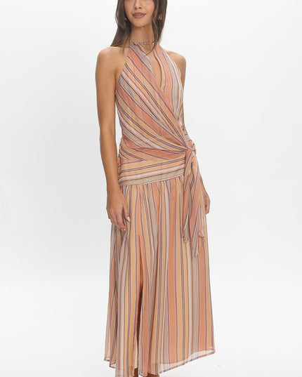 Indigo Morning Tied Back Maxi Dress Stripe Sunset