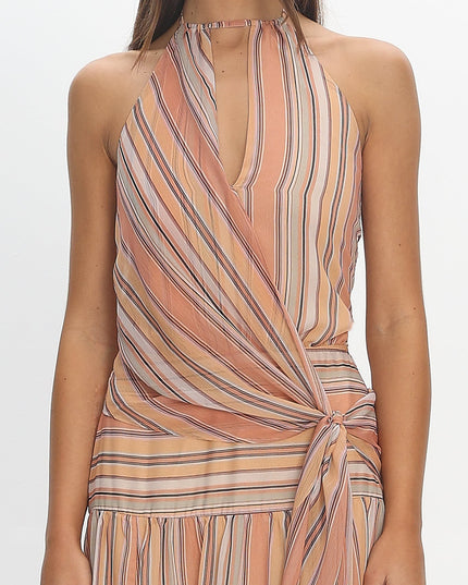Indigo Morning Tied Back Maxi Dress Stripe Sunset