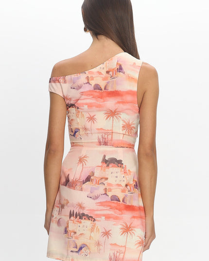 Blush Asymmetric Watercolour Print Mini Dress