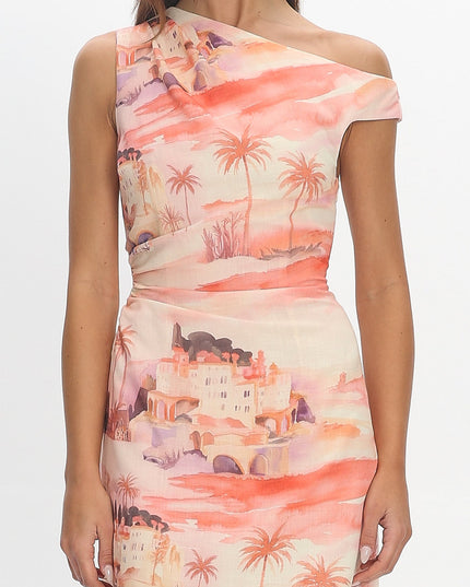 Blush Asymmetric Watercolour Print Mini Dress