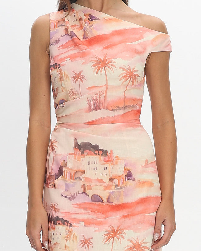 Blush Asymmetric Watercolour Print Mini Dress