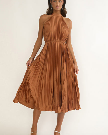 Mocha Pleat Midi Dress