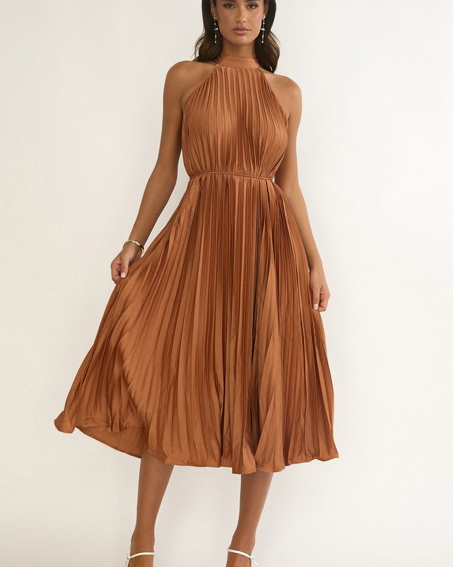 Mocha Pleat Midi Dress