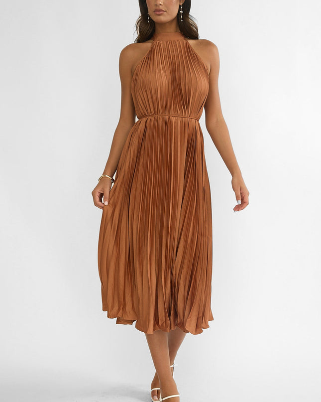 Mocha Pleat Midi Dress
