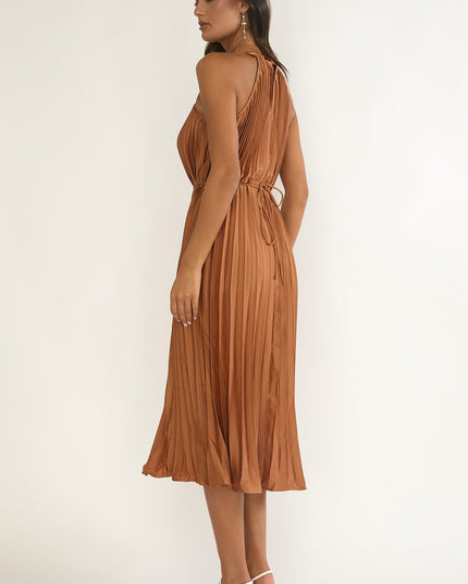 Mocha Pleat Midi Dress