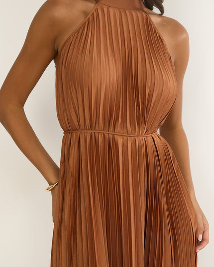 Mocha Pleat Midi Dress