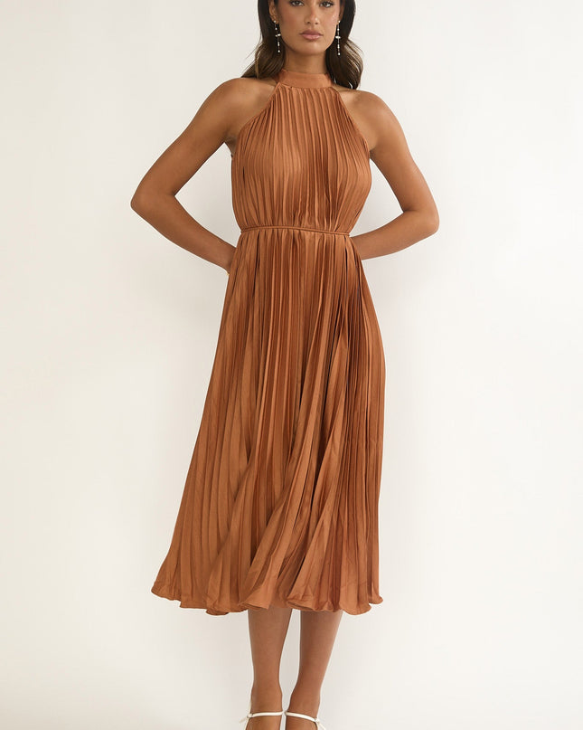 Mocha Pleat Midi Dress