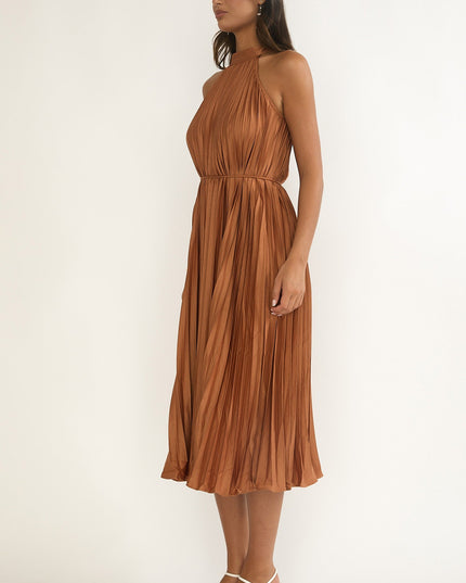 Mocha Pleat Midi Dress