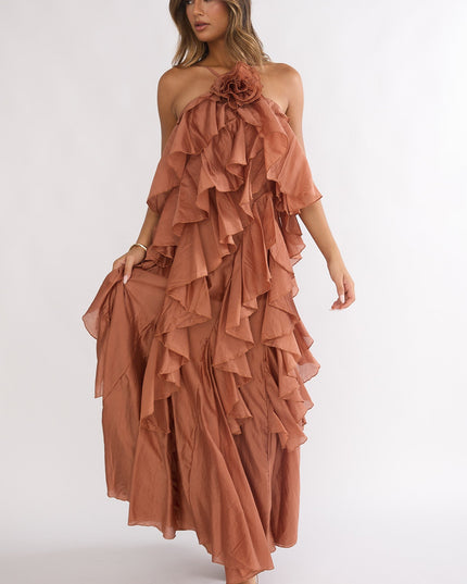 Rust Layered Ruffle Maxi Dress