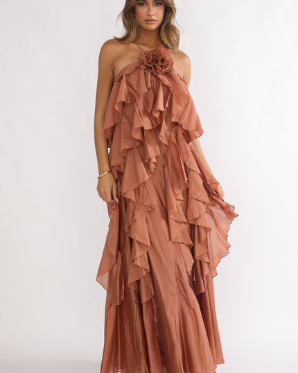 Rust Layered Ruffle Maxi Dress