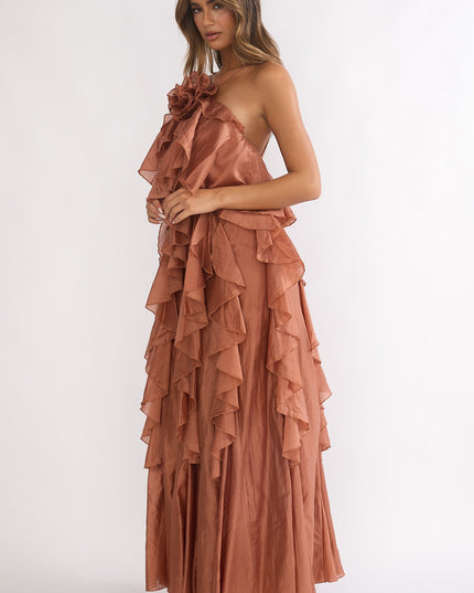 Rust Layered Ruffle Maxi Dress