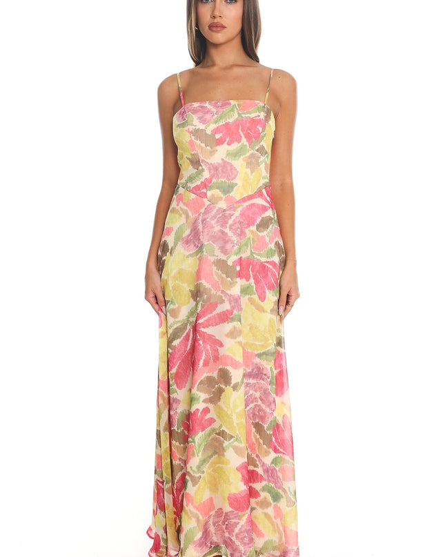 Pink Lace-Up Maxi Dress