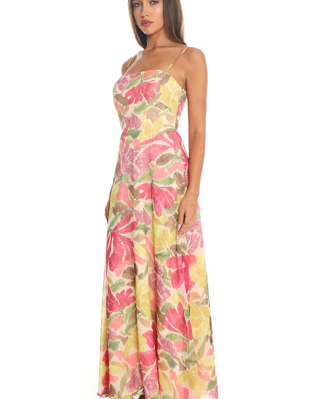 Pink Lace-Up Maxi Dress