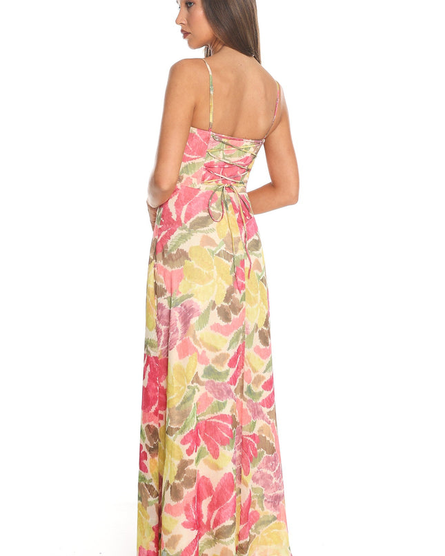 Pink Lace-Up Maxi Dress