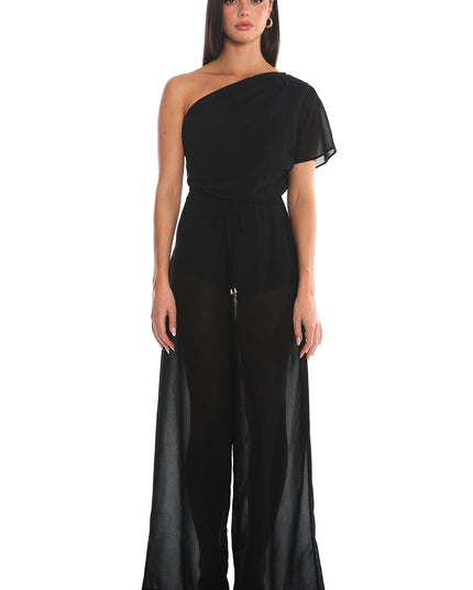 Black Challenger One-Shoulder Jumpsuit