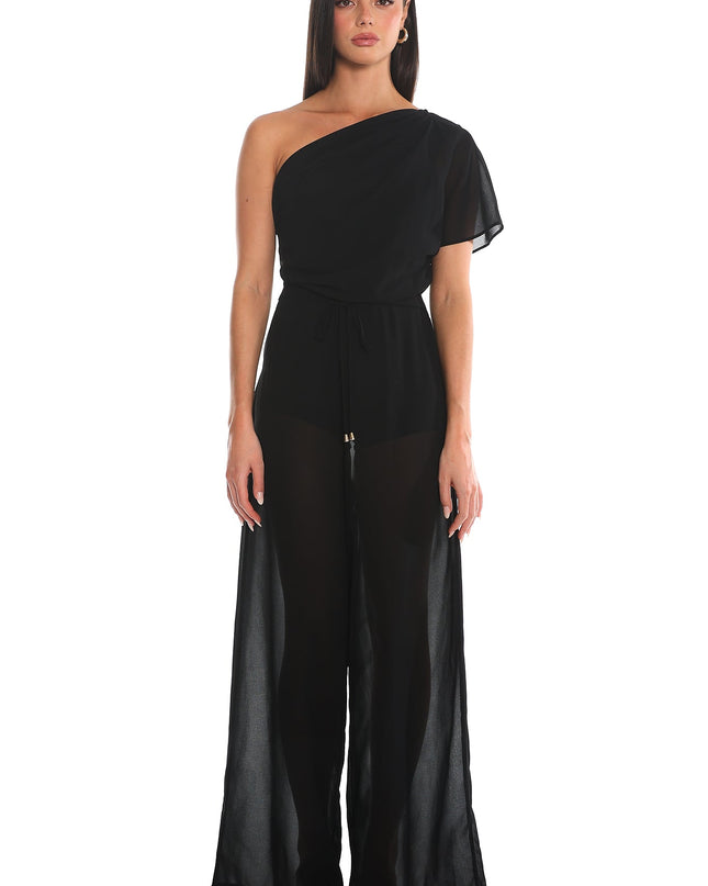 Black Challenger One-Shoulder Jumpsuit
