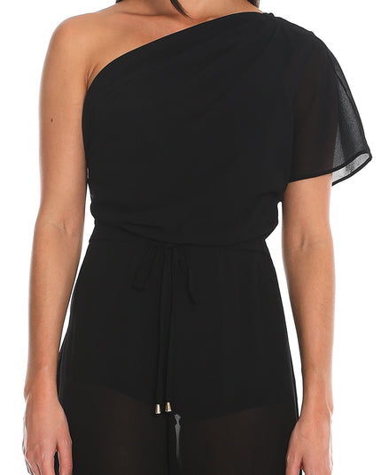 Black Challenger One-Shoulder Jumpsuit