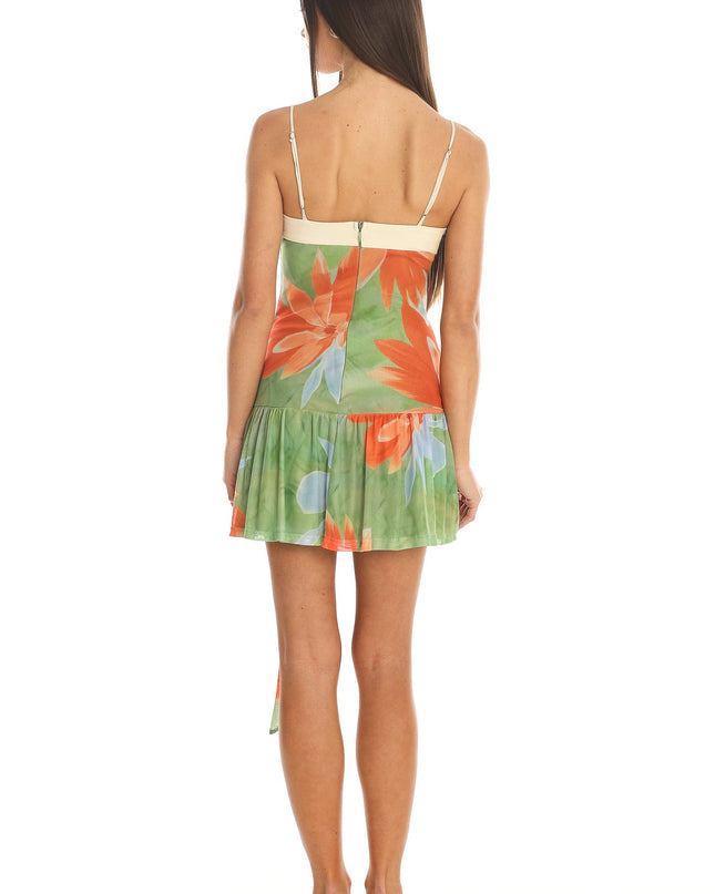 Orange Wrap-Tie Mesh Mini Dress