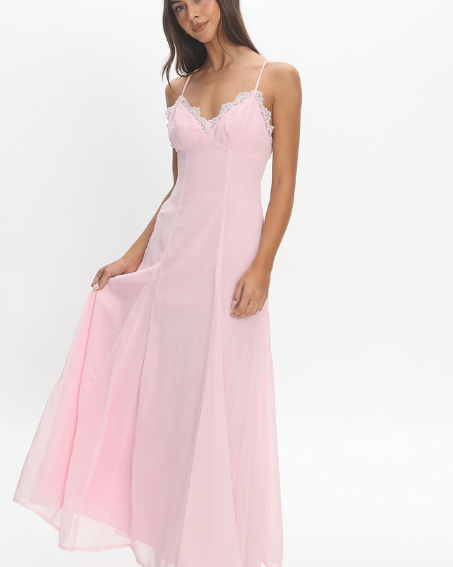 Blush Lace Trim Maxi Dress