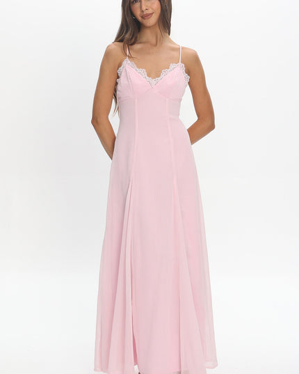 Blush Lace Trim Maxi Dress