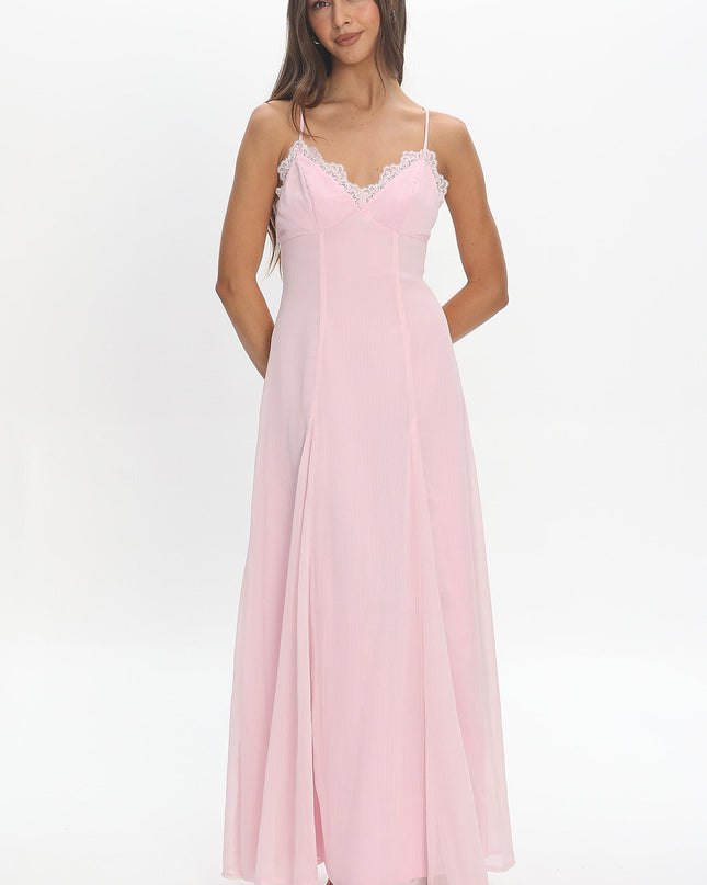 Blush Lace Trim Maxi Dress