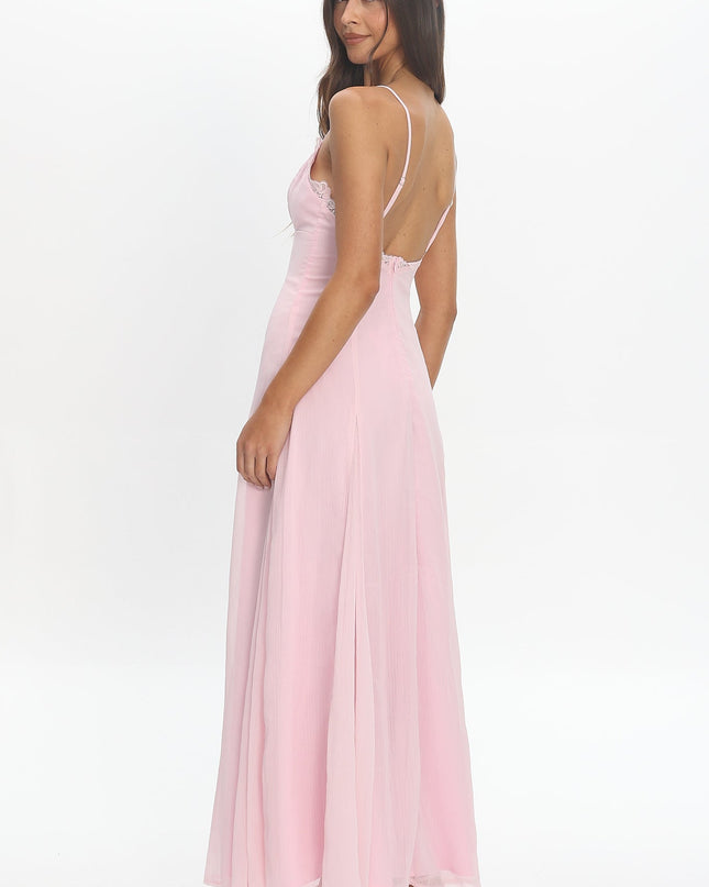 Blush Lace Trim Maxi Dress