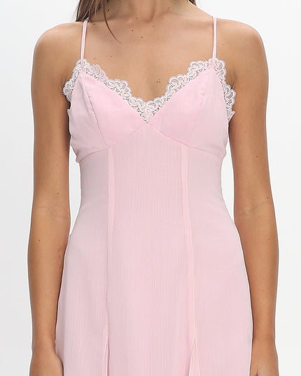 Blush Lace Trim Maxi Dress