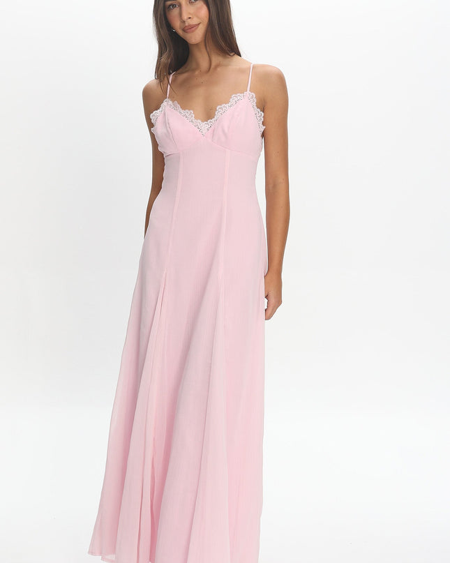 Blush Lace Trim Maxi Dress