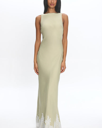 Matcha Cowl-Back Lace-Hem Gown