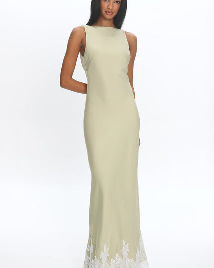 Matcha Cowl-Back Lace-Hem Gown