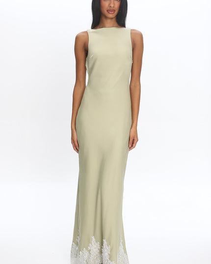 Matcha Cowl-Back Lace-Hem Gown