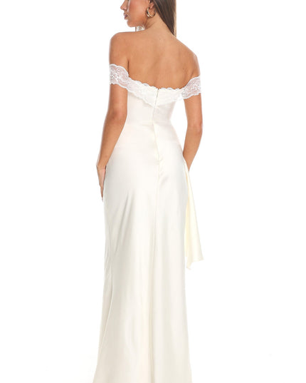 Cream Off-Shoulder Satin Gown