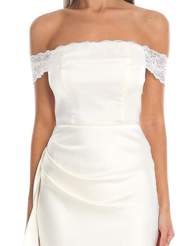 Cream Off-Shoulder Satin Gown